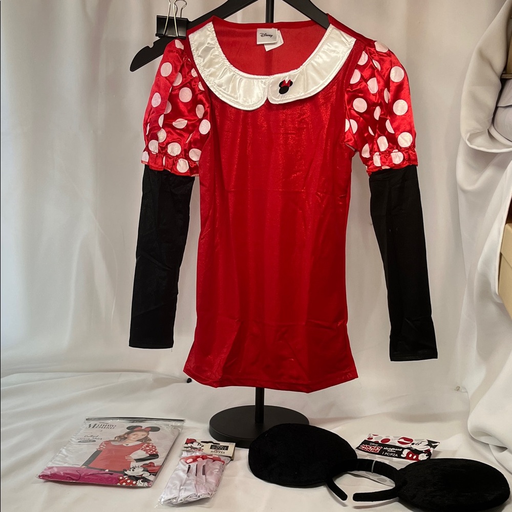 Disney Minnie Mouse Red and White Polka Dot Costume Mouse Ears and Gloves
